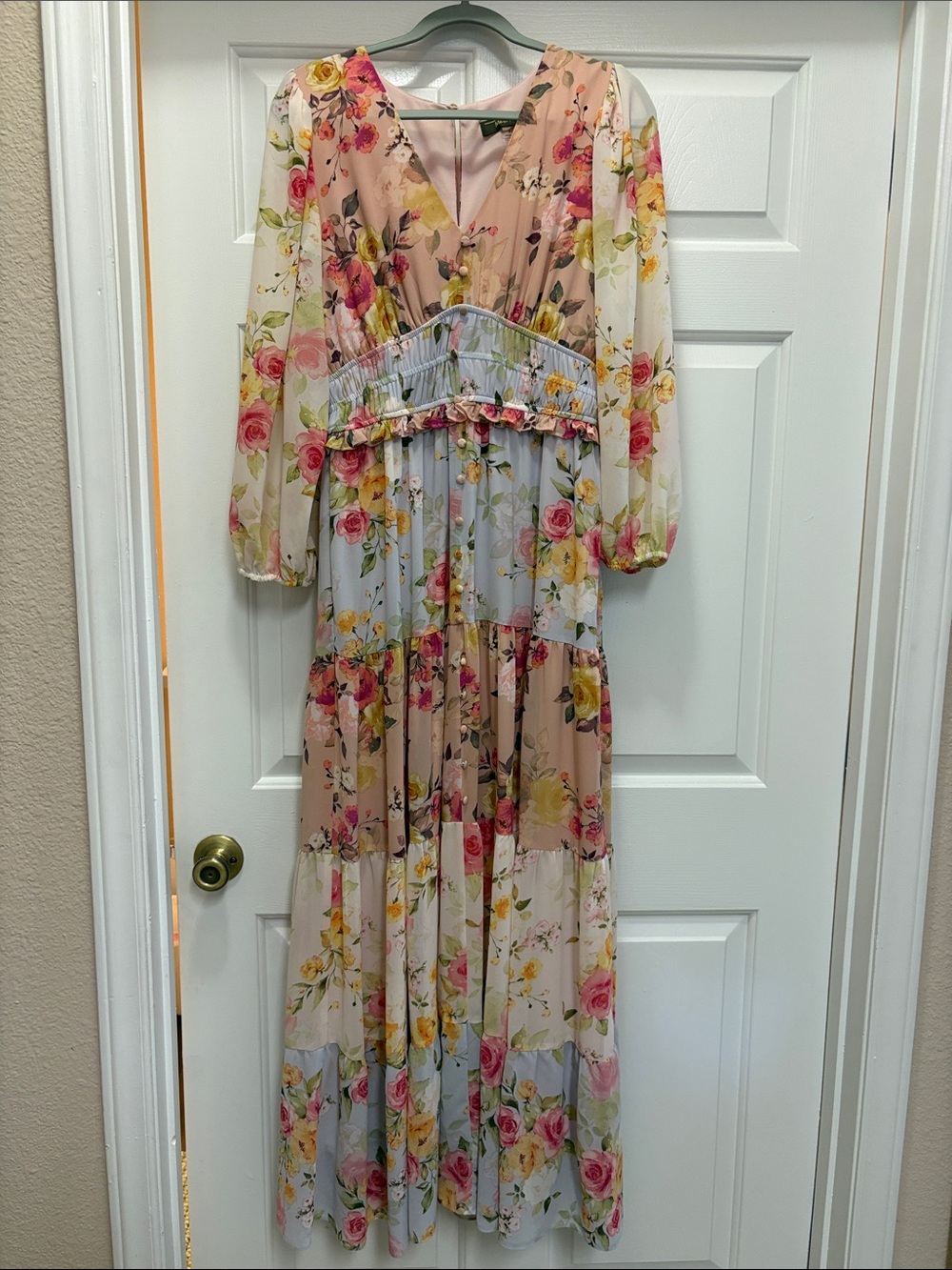 Floral Tiered Maxi Dress in Blush & Pastel Rose